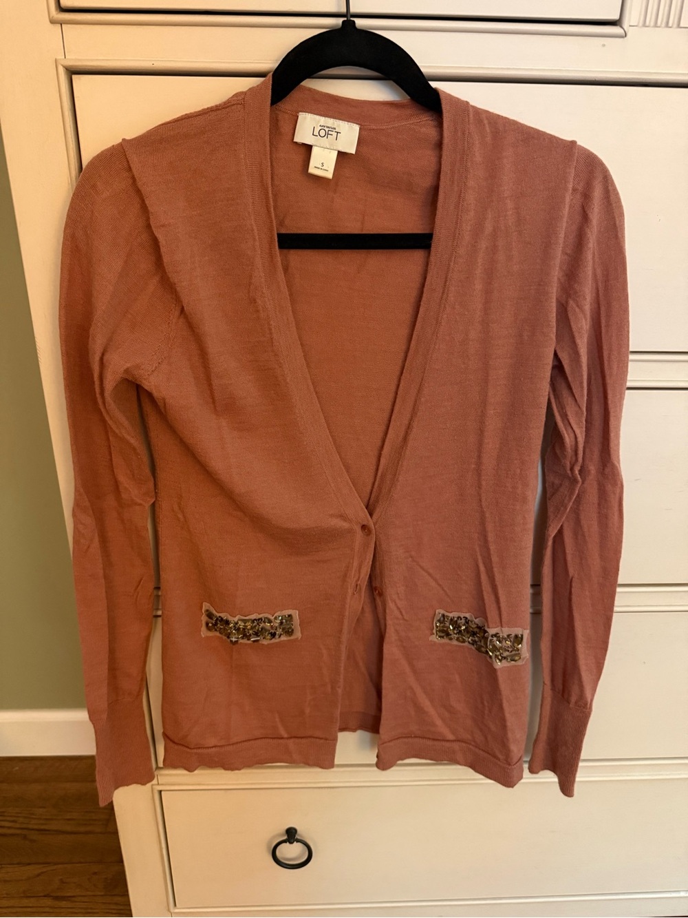 LOFT Rosewood Sequin Pocket V-Neck Cardigan